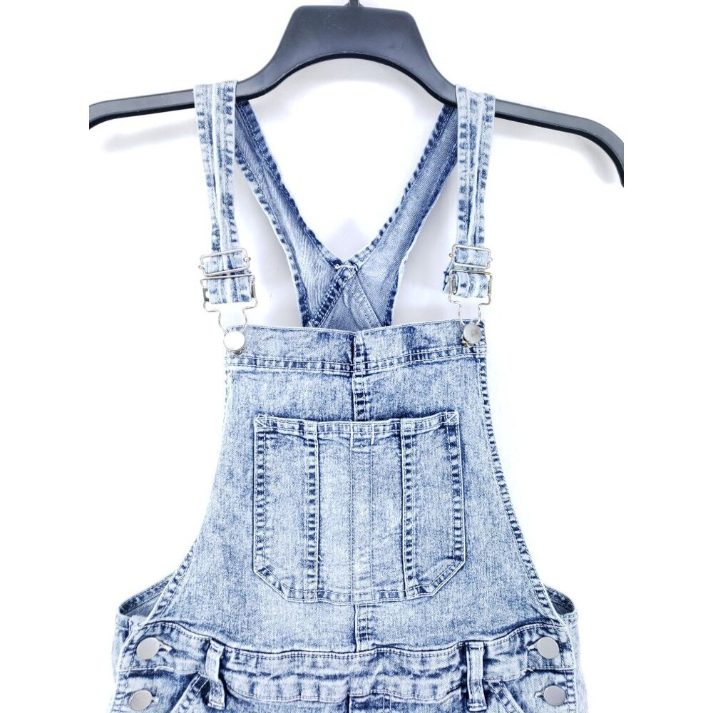 No Boundaries Juniors Medium 7-9 Acid Wash Denim Shortalls - Picture 5 of 8